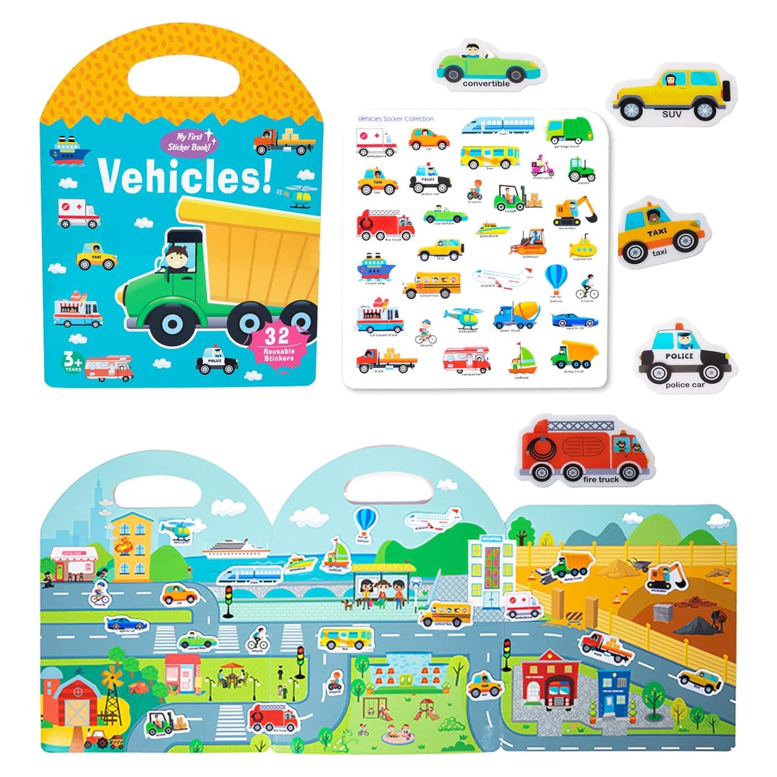 Libro de Pegatinas Reutilizables Jelly para Niños 2-4 Años - Vehículos