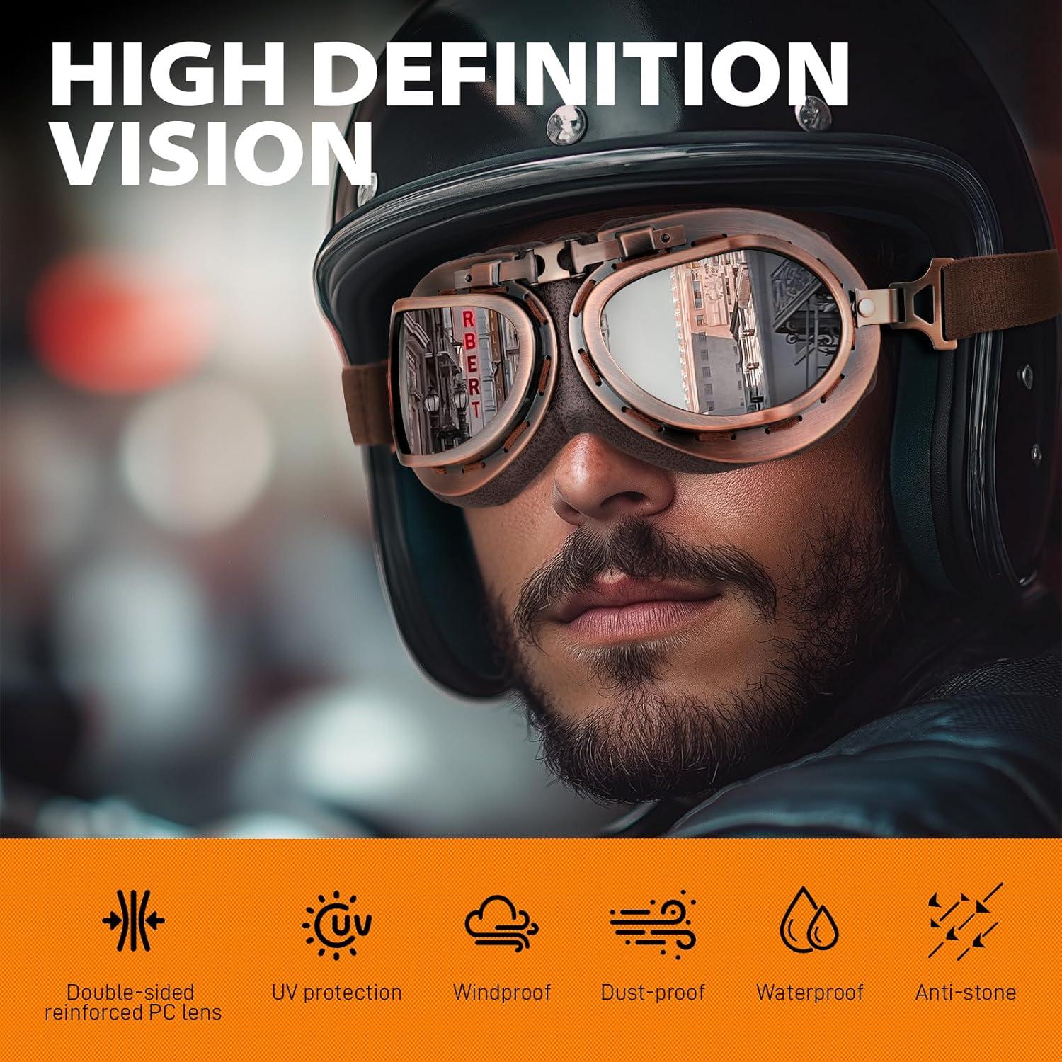 Gafas de Moto DREAMIZER Plata UV Vintage para Pilotos