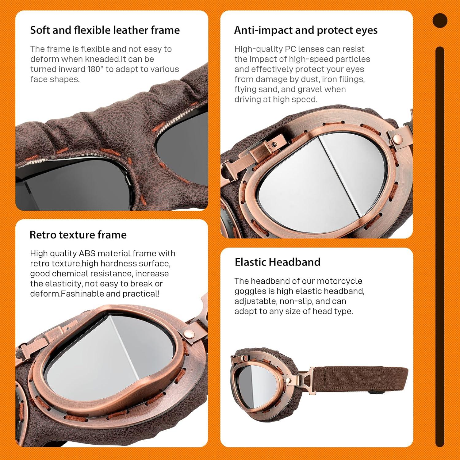 Gafas de Moto DREAMIZER Plata UV Vintage para Pilotos