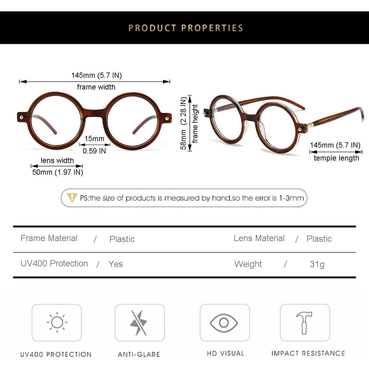 Gafas Redondas Gleyemor Vintage Unisex Anti Luz Azul