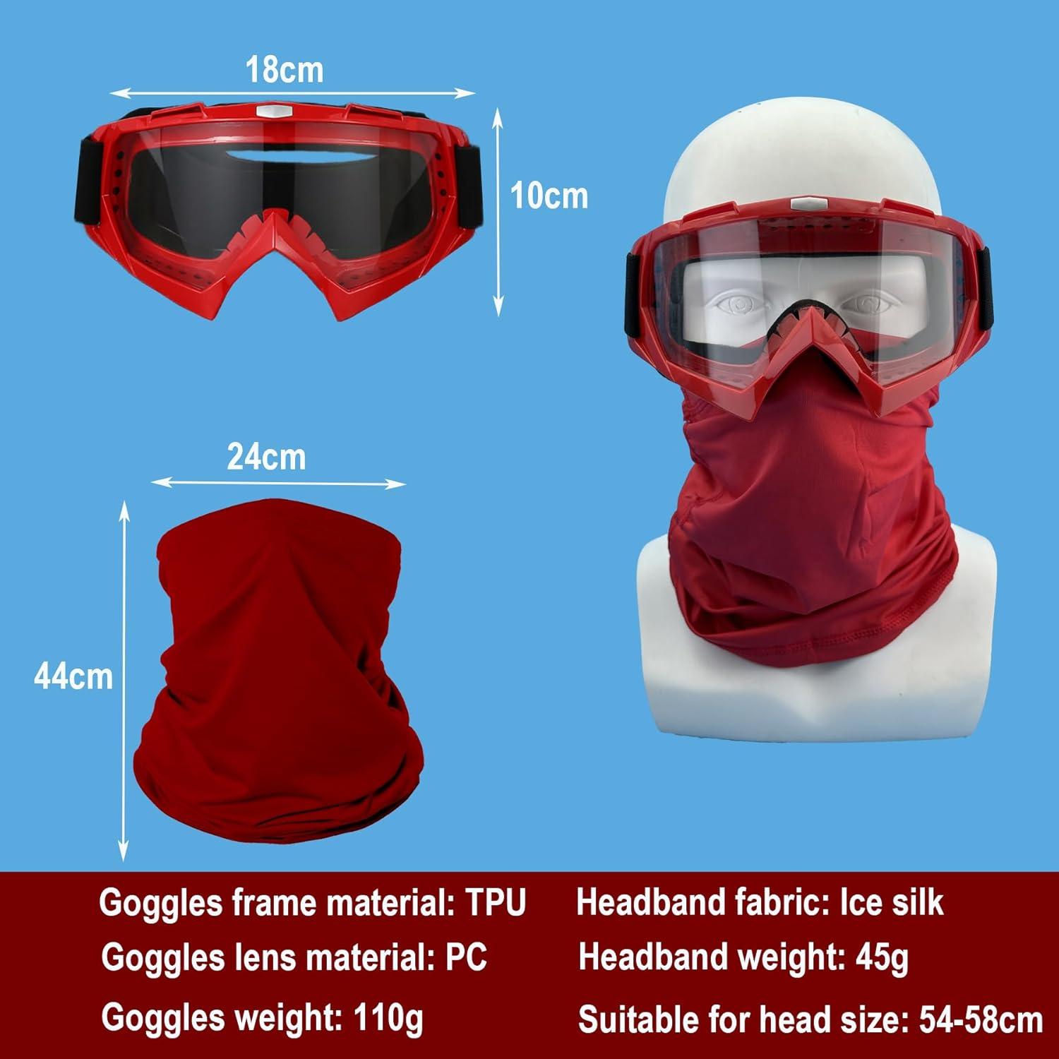 Gafas de Motocicleta LJDJ con Balaclava UV Rojo