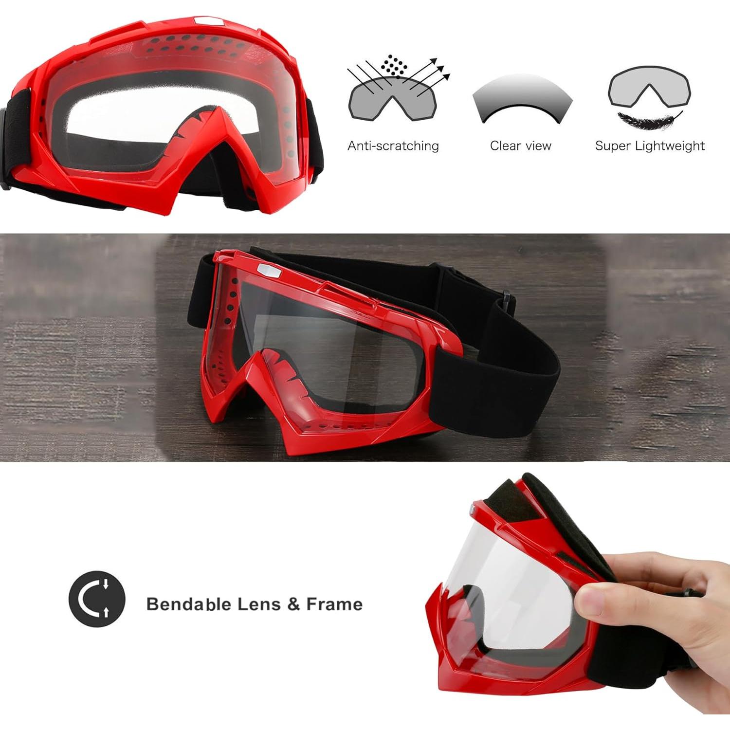 Gafas de Motocicleta LJDJ con Balaclava UV Rojo