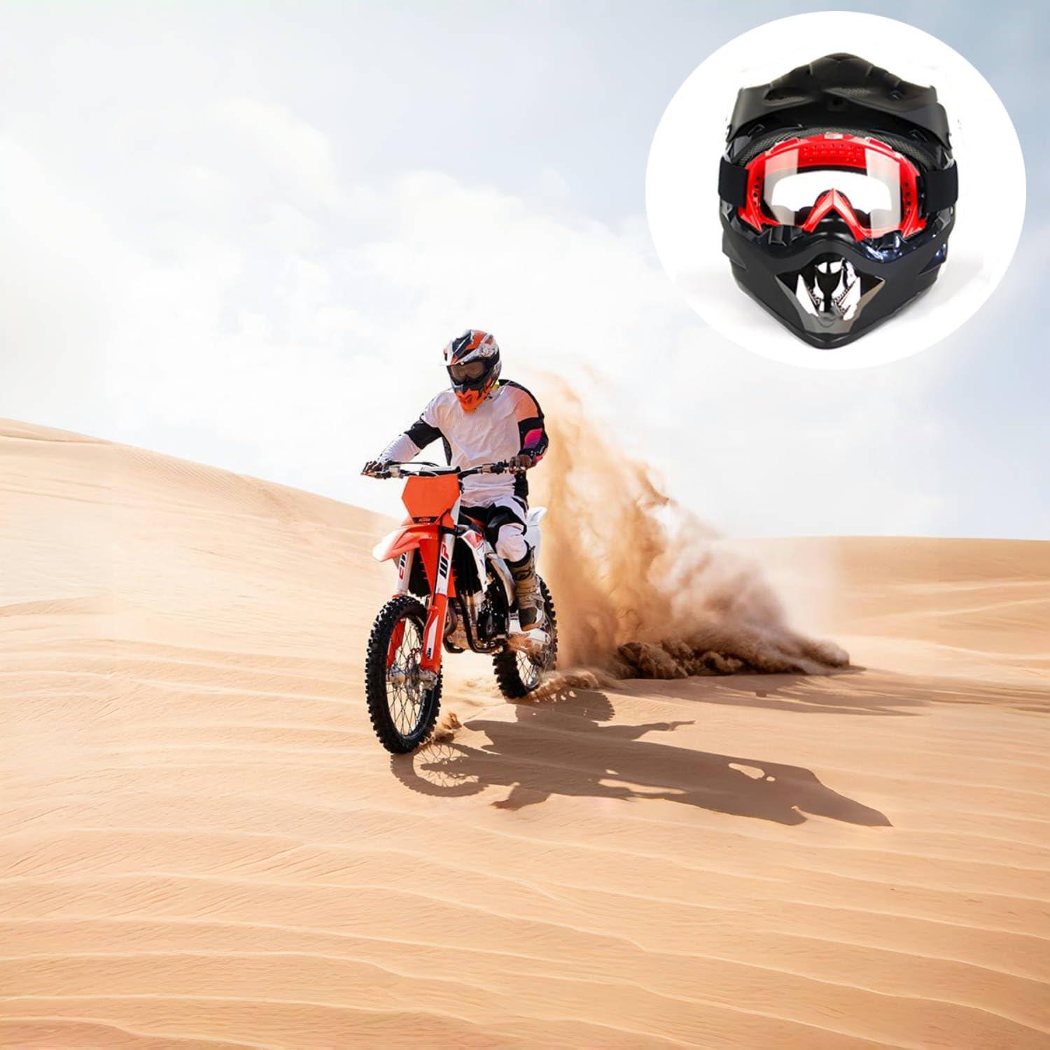 Gafas de Motocicleta LJDJ con Balaclava UV Rojo