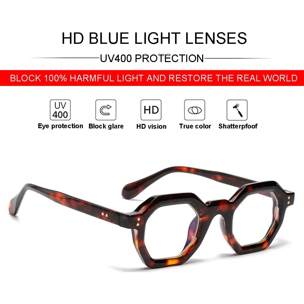 Gafas Retro JOVAKIT Octagon Unisex Lentes Anti Luz Azul