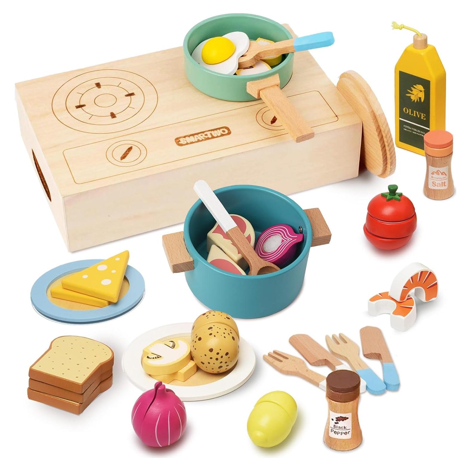 Juego de Cocina de Madera 27 Piezas Smartwo para Niños