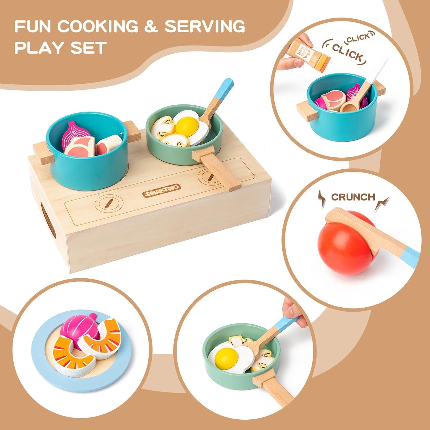 Juego de Cocina de Madera 27 Piezas Smartwo para Niños