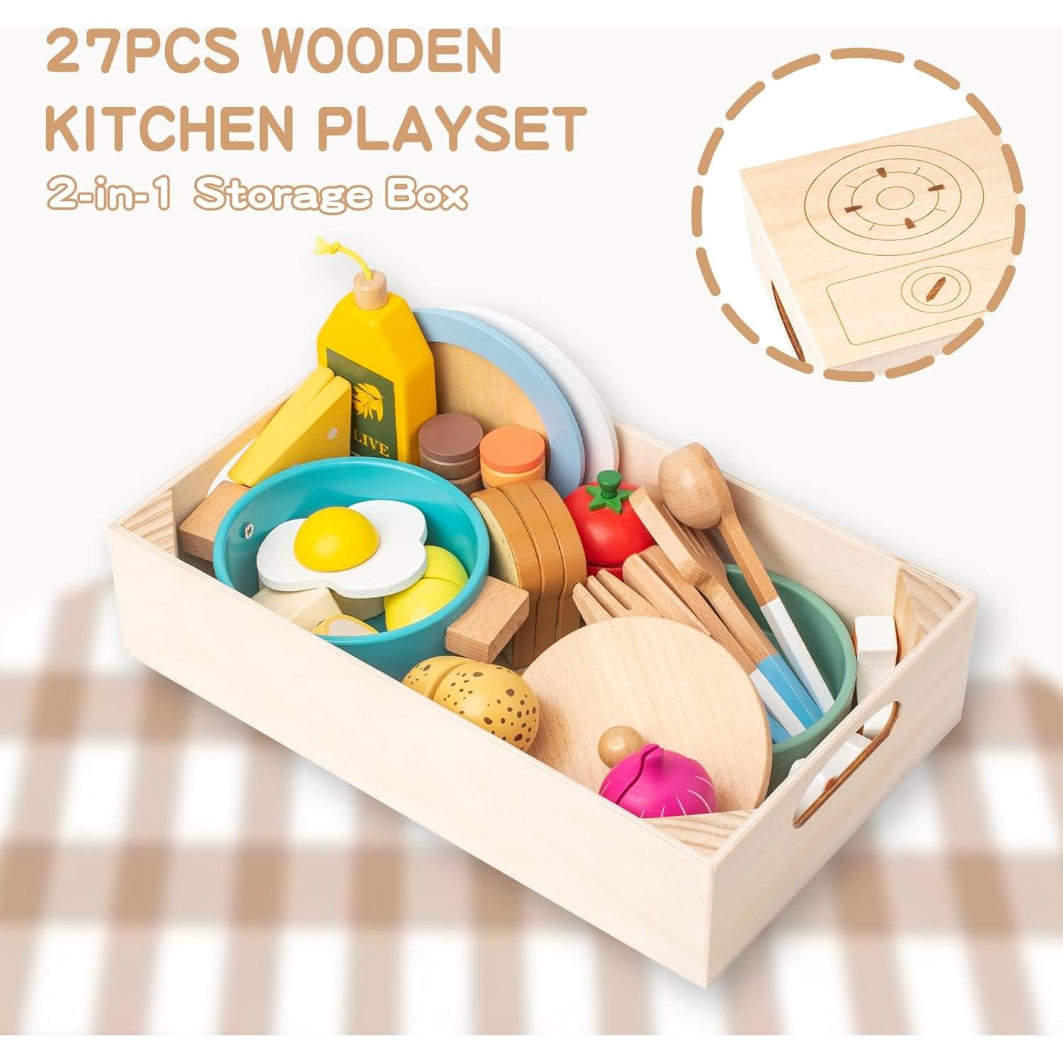 Juego de Cocina de Madera 27 Piezas Smartwo para Niños