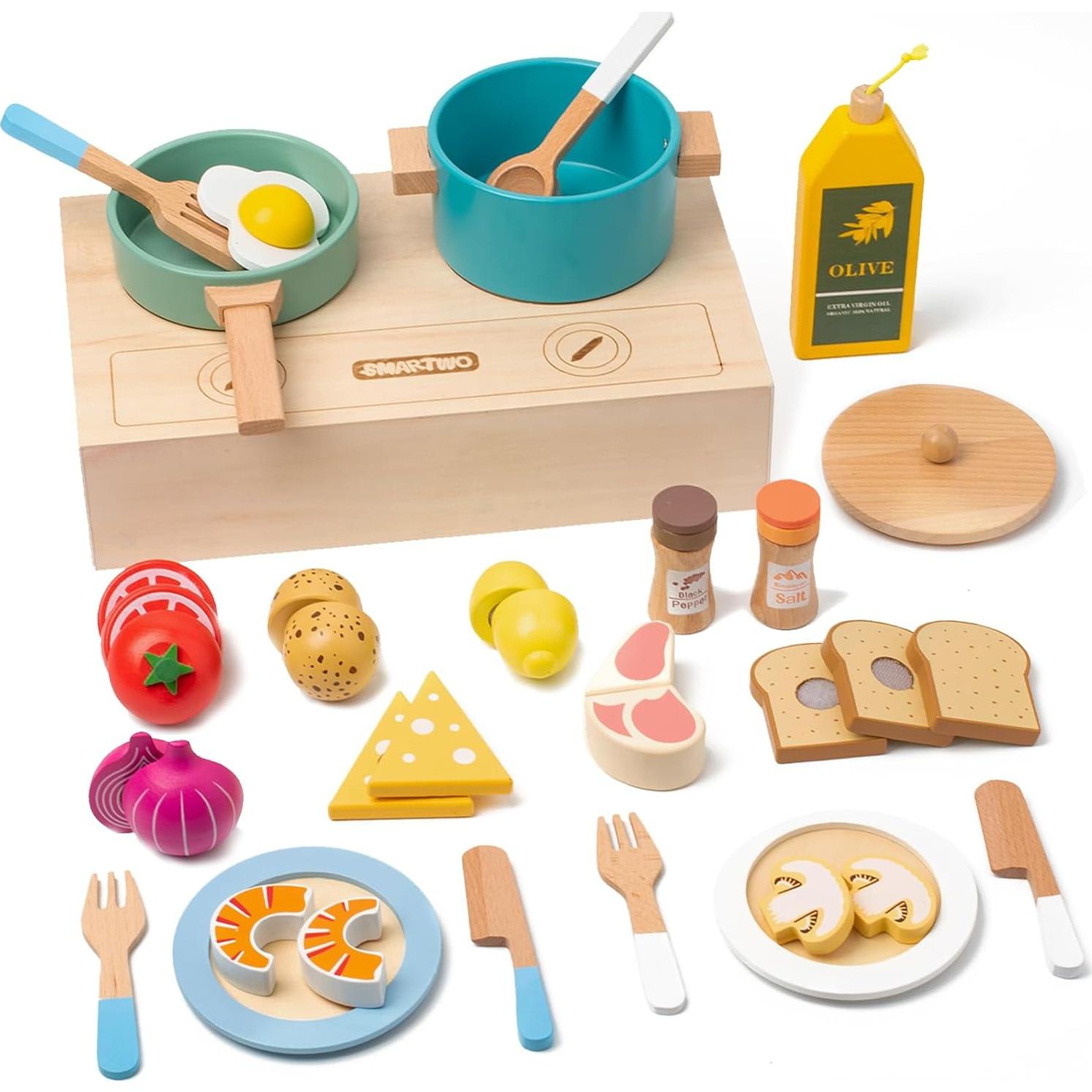 Juego de Cocina de Madera 27 Piezas Smartwo para Niños