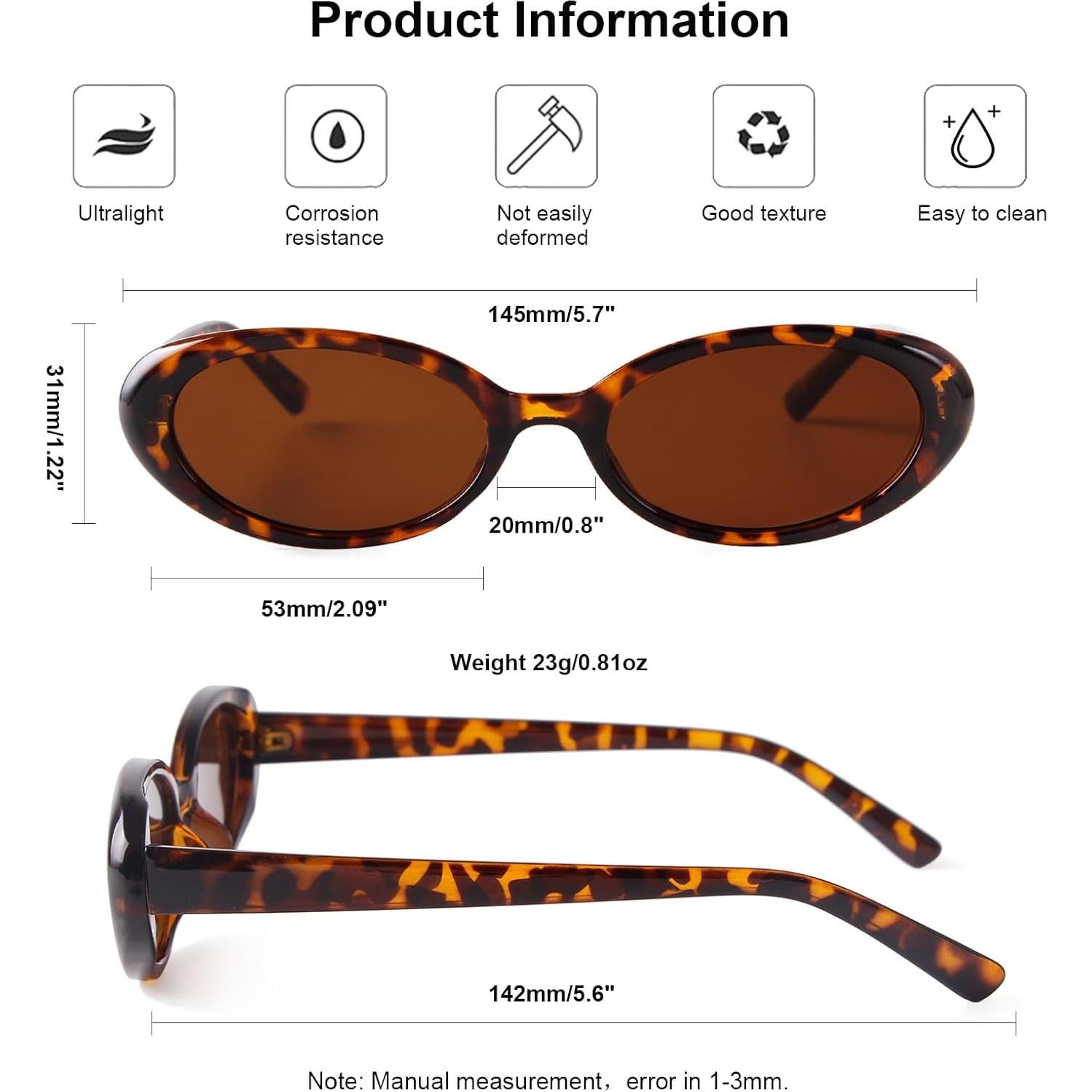 Gafas de sol ovaladas retro Laurinny UV400 unisex leopardo
