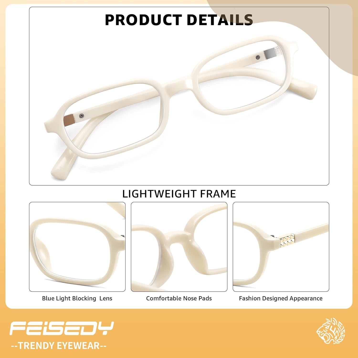 Gafas de Luz Azul Retro FEISEDY para Mujeres 53mm Beige