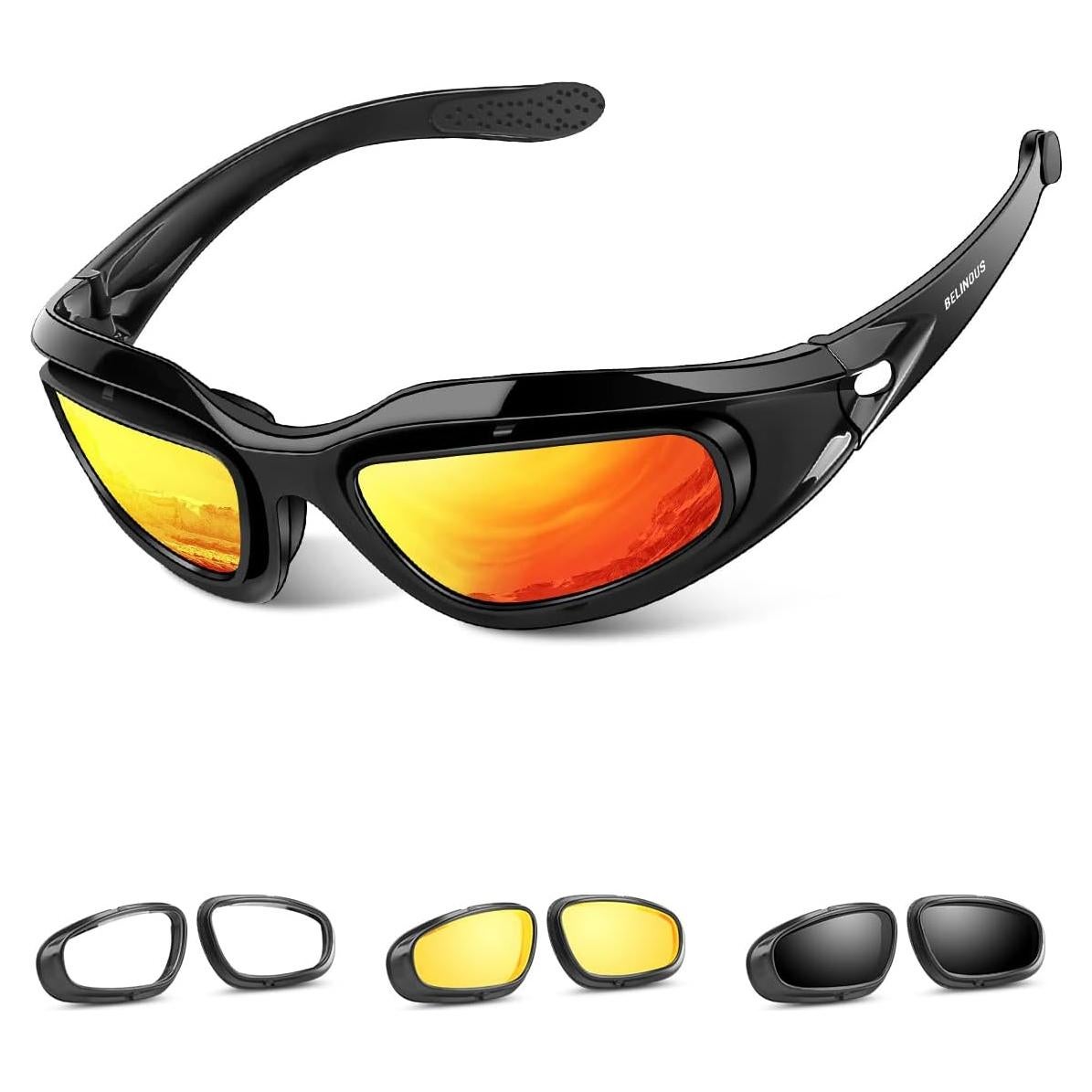 Gafas de Motocicleta BELINOUS Polarizadas con 4 Lentes
