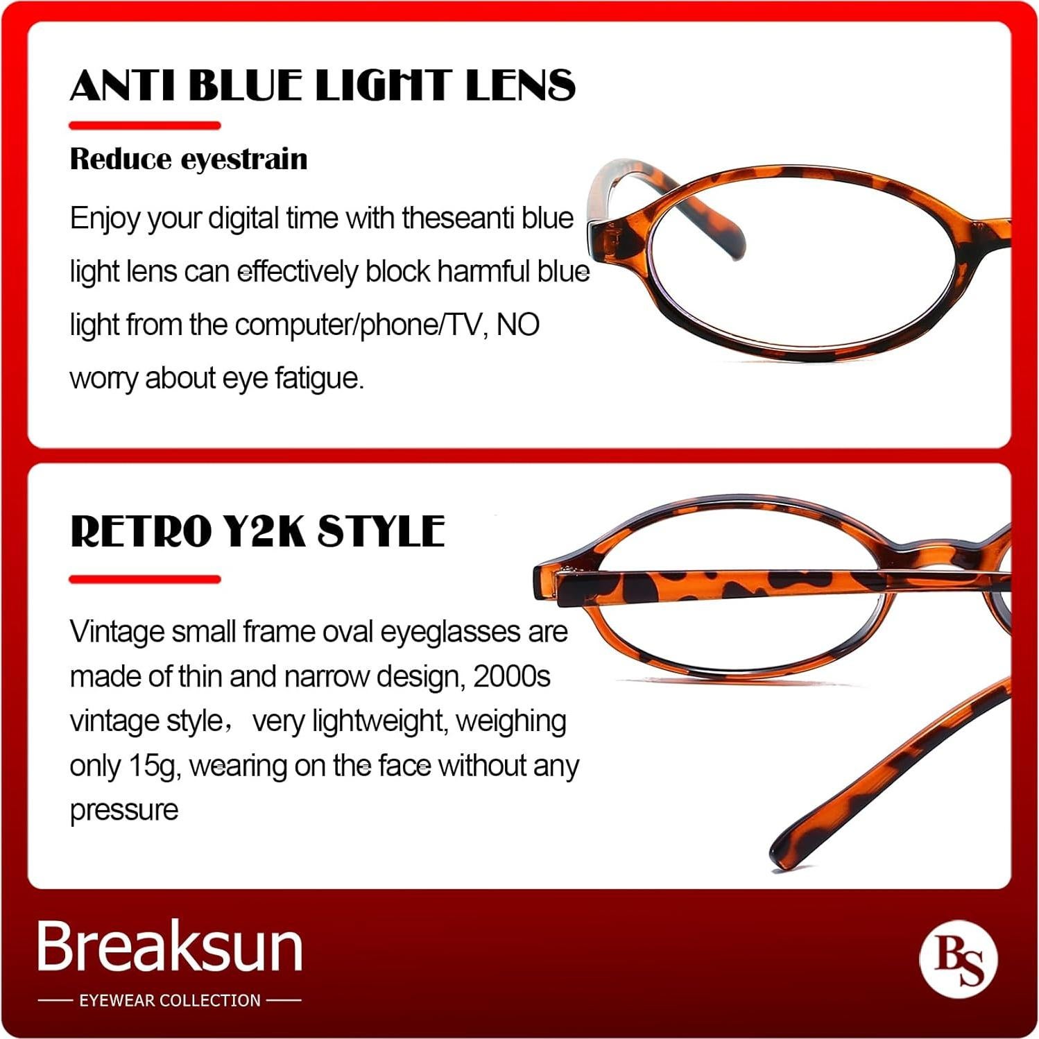 Gafas Ovaladas Retro Breaksun para Luz Azul 48mm Tortuga