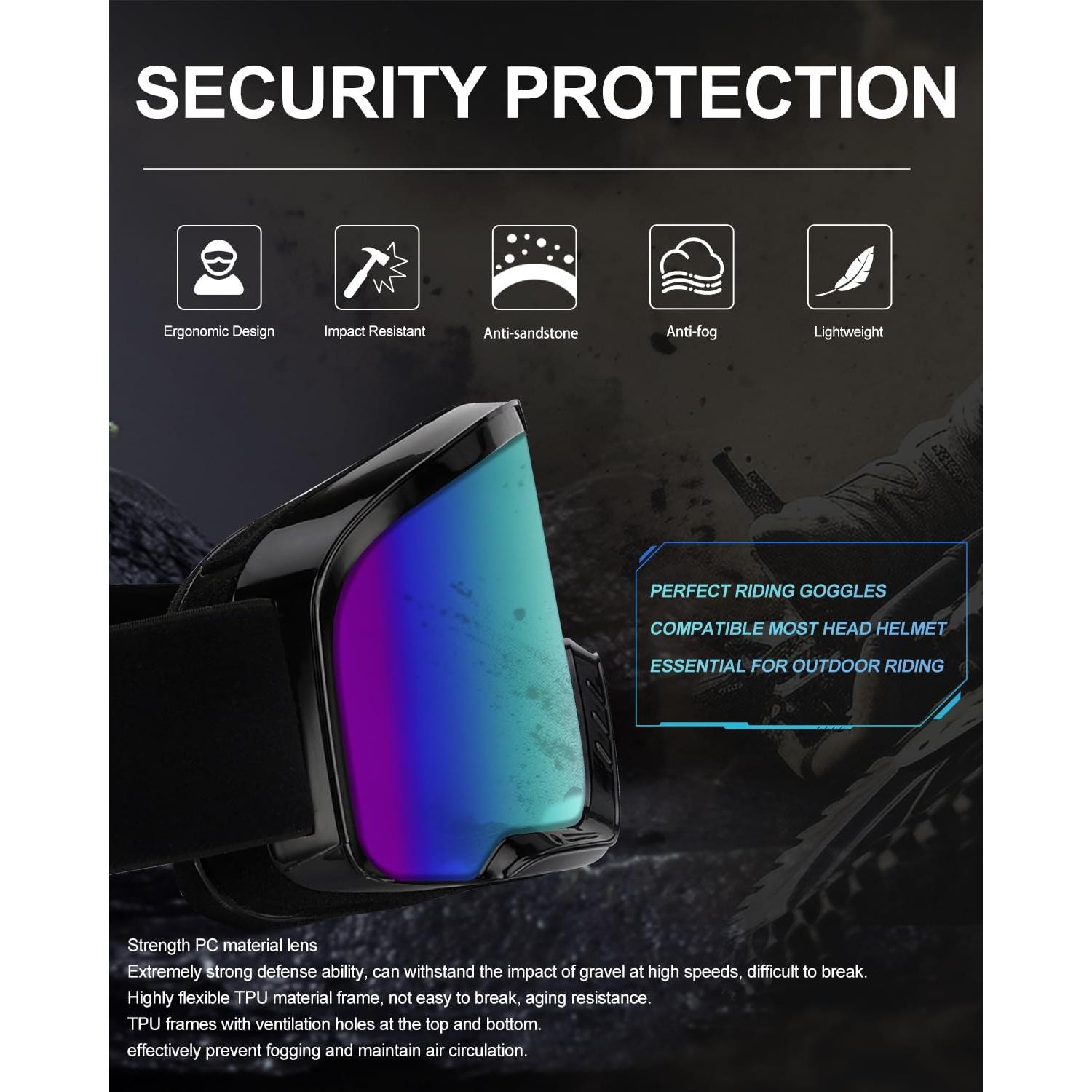 Gafas de Motocross ABTONG 2 Pack UV400 A prueba de viento