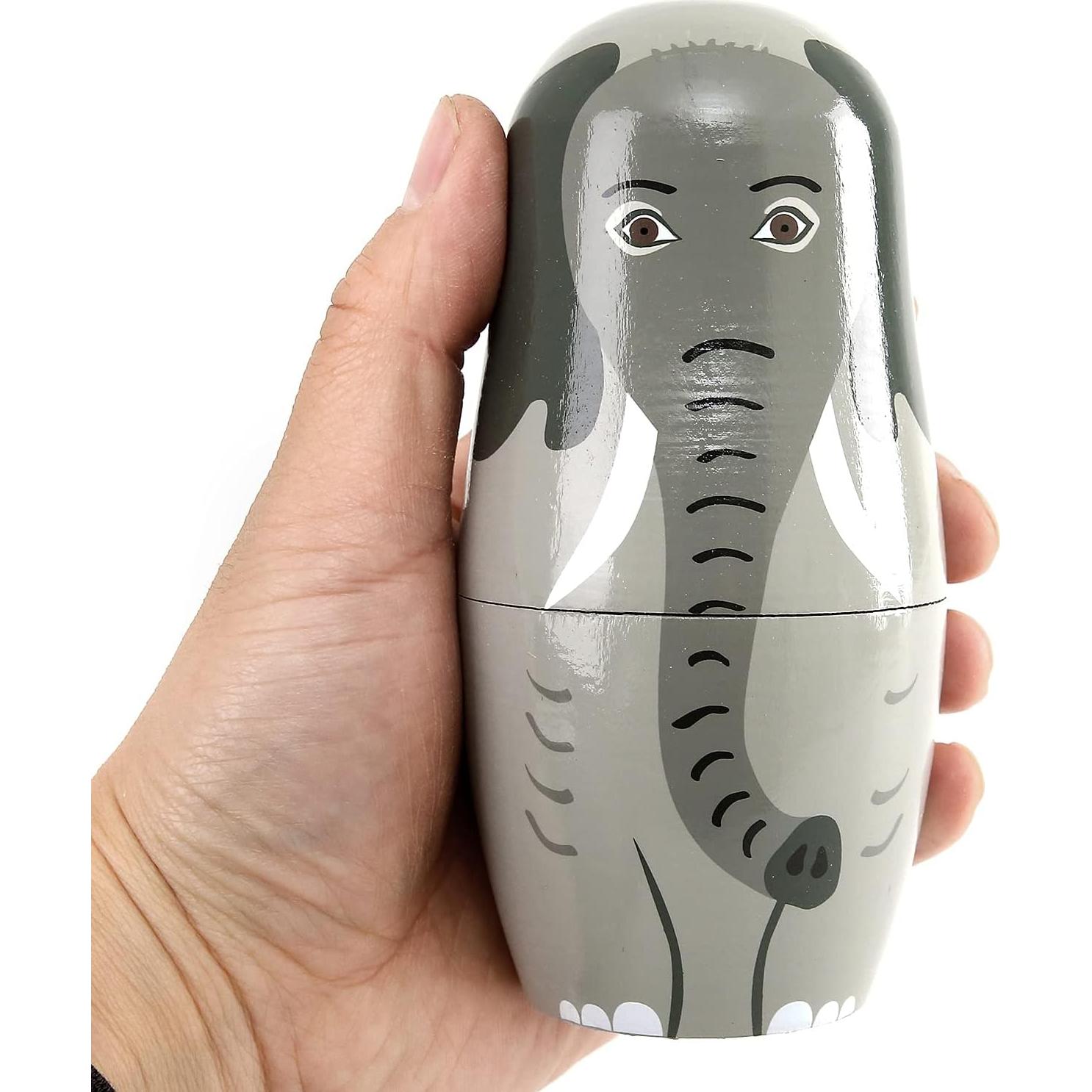 Muñecas Rusas de Madera Moonmo 5 Piezas Elefante Panda