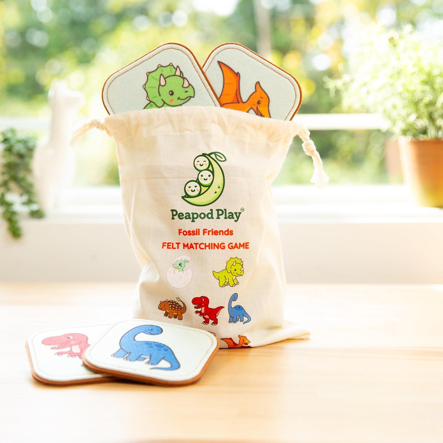 Juego de Emparejamiento de Fieltro Peapod Play - Dinosaurios 16 Tarjetas