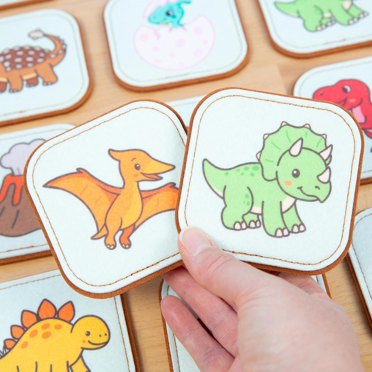 Juego de Emparejamiento de Fieltro Peapod Play - Dinosaurios 16 Tarjetas
