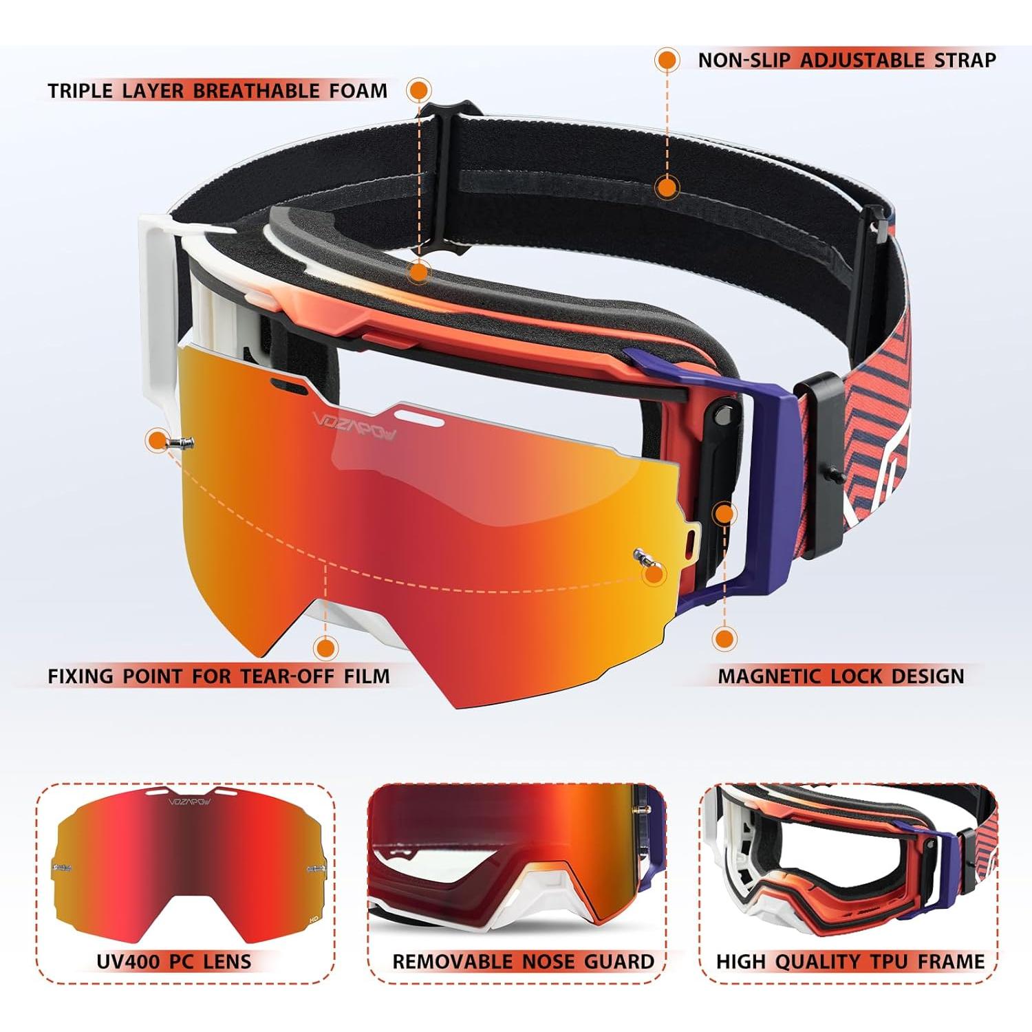 Gafas de Moto VOZAPOW REVO Antivaho para Hombres y Mujeres