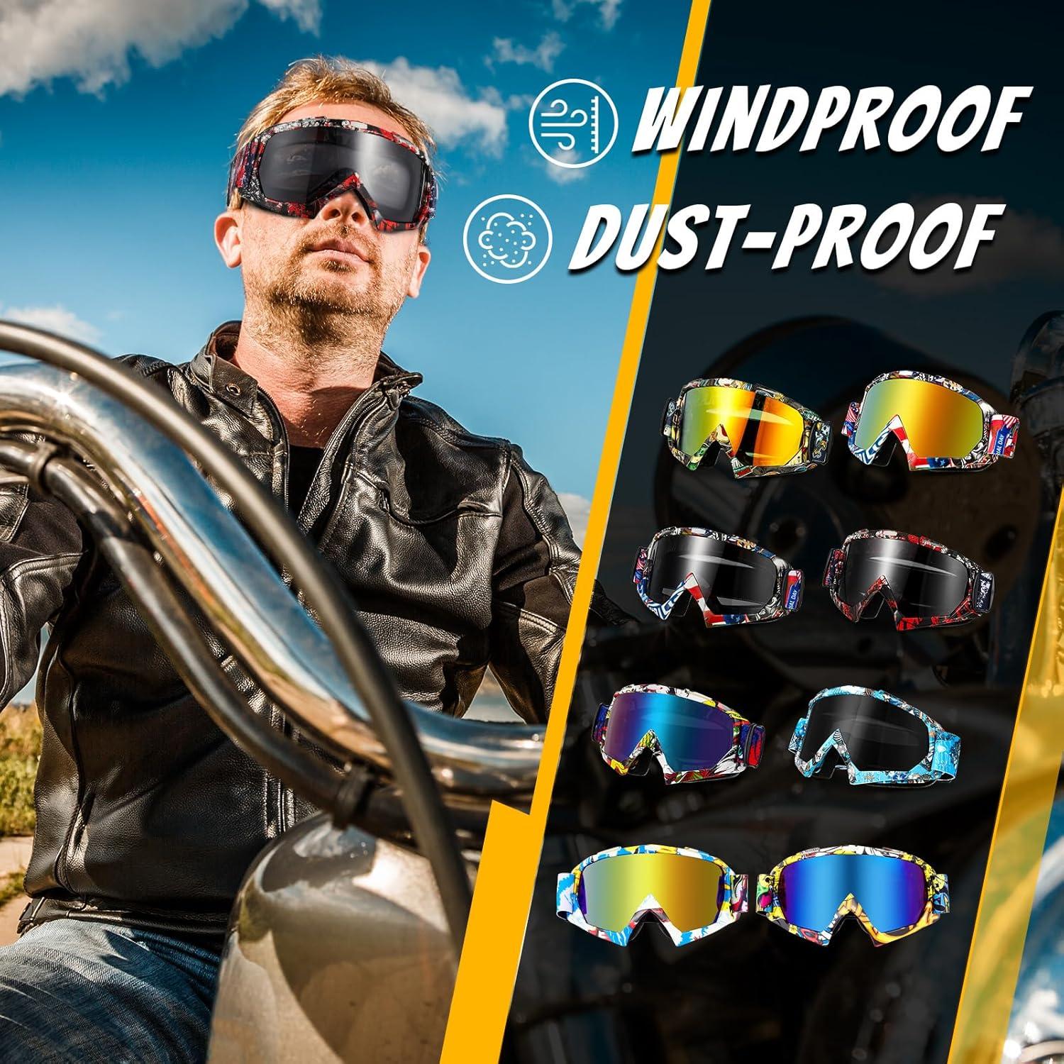 Gafas de Motocross Dunzy - 8 Pares para Adultos, Protección UV