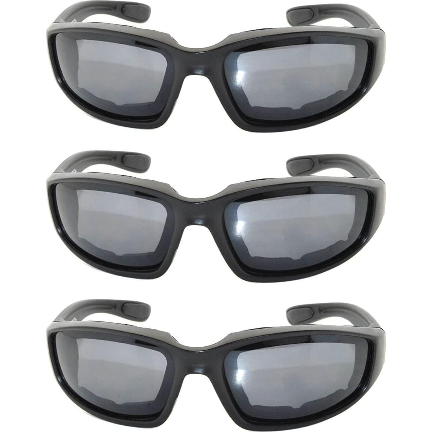 Paquete de 3 Gafas de Motocicleta Acolchadas UV400