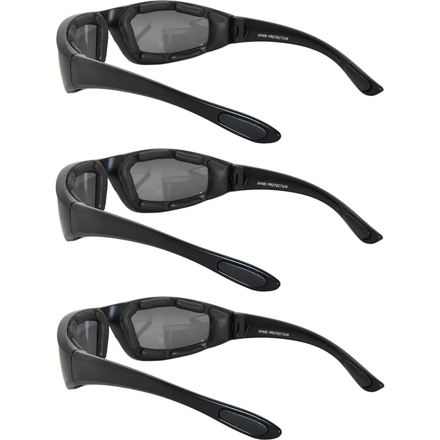 Paquete de 3 Gafas de Motocicleta Acolchadas UV400