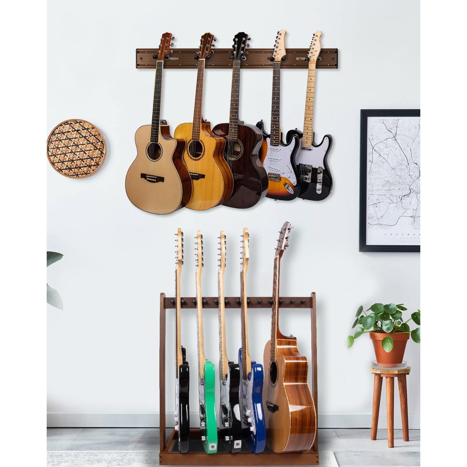 Soporte de Pared para 5 Guitarras STRICH SMH-05W Madera Nogal