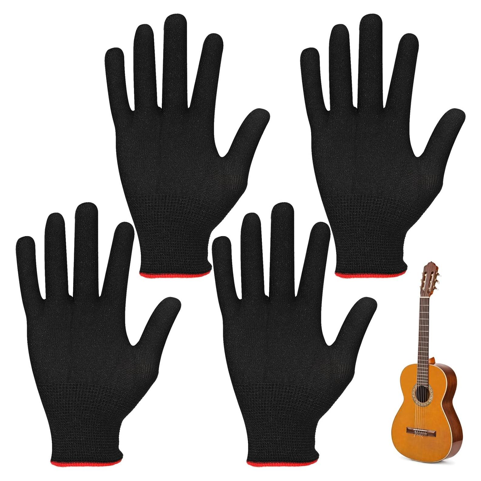 Guantes de guitarra negros - 2 pares - Protección para dedos