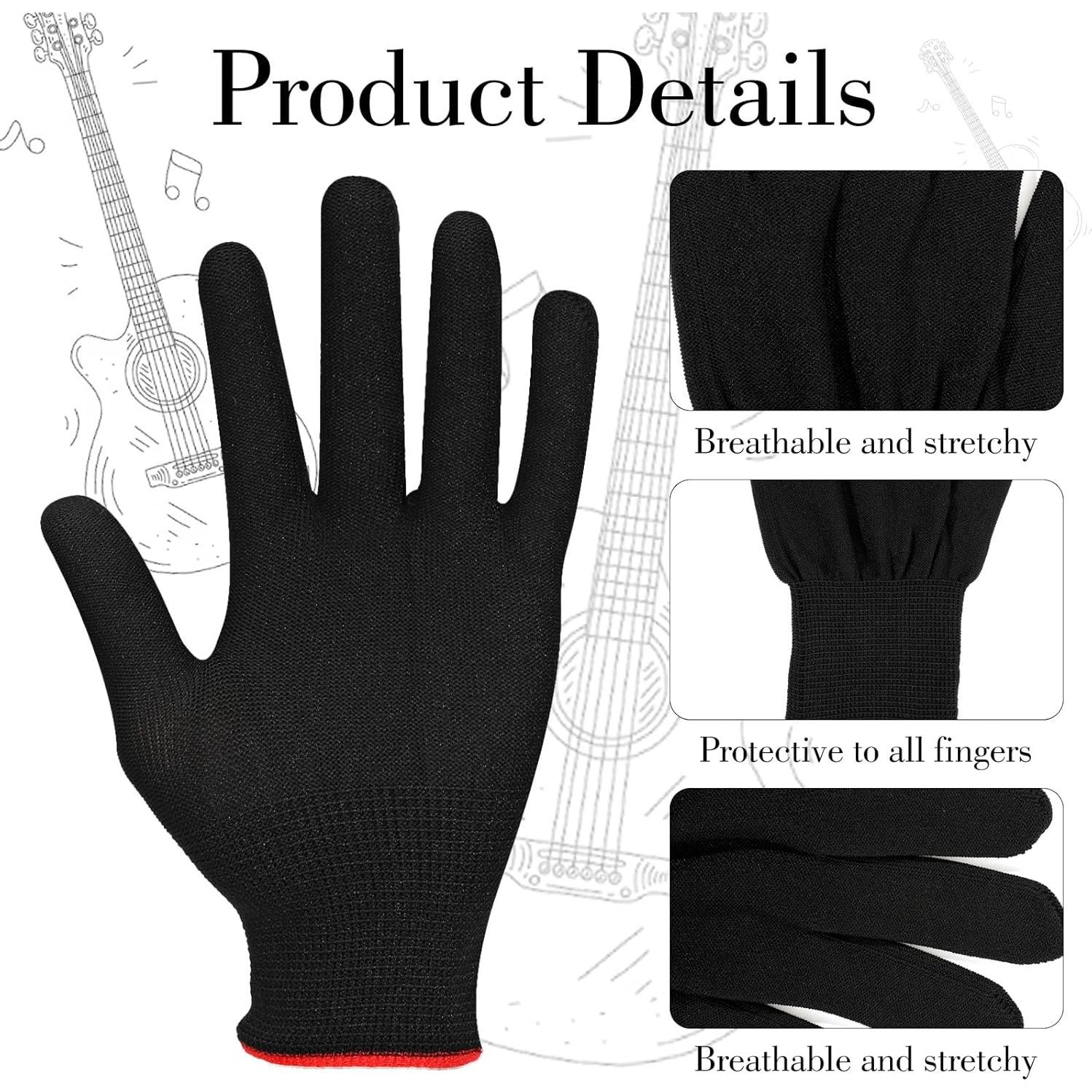 Guantes de guitarra negros - 2 pares - Protección para dedos