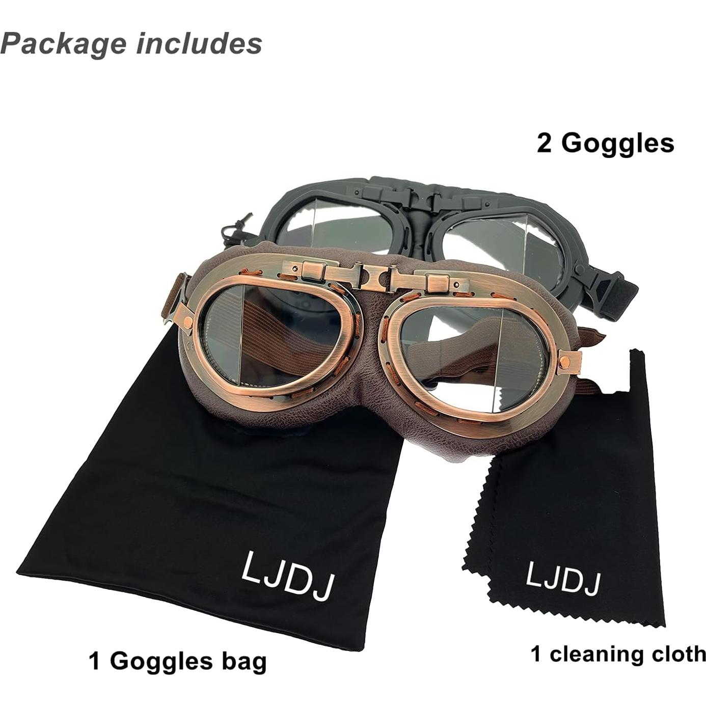 Gafas de Motocicleta LJDJ Vintage 2 Paquetes Lente Clara