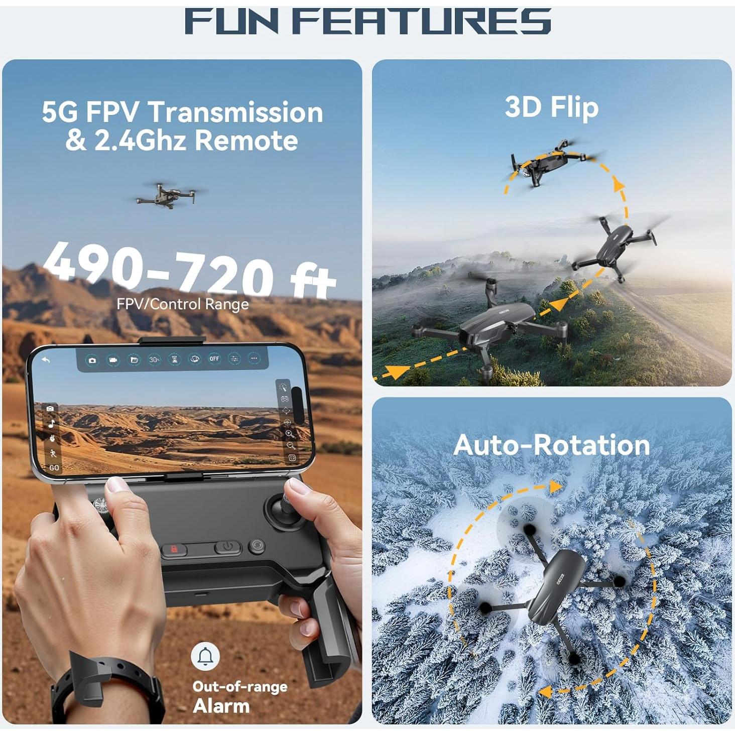 Drone LANSAND EC130 4K con Cámara, FPV 5G, 200g, Plegable