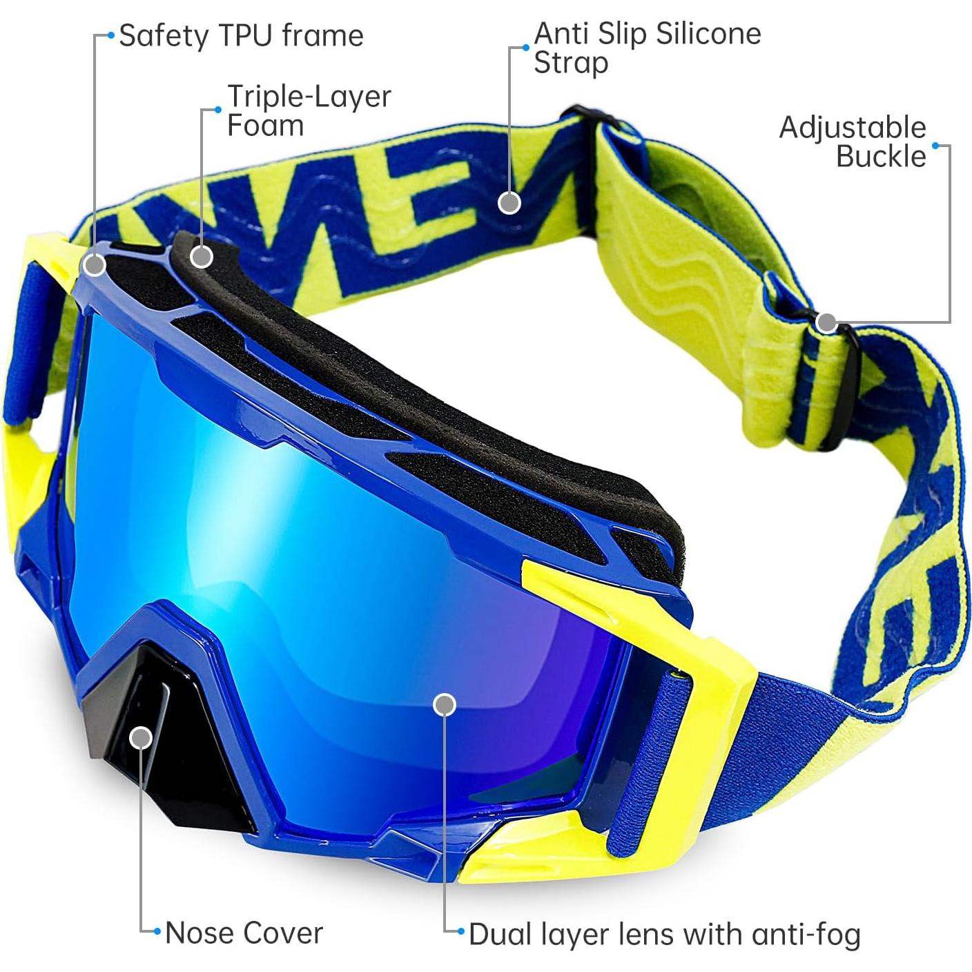 Gafas de Motocross MX - Cubierta Nasal - Marco Azul