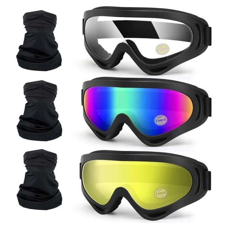 Gafas de Motocicleta 4-FQ 3-Pack Anti-Niebla UV Adultos
