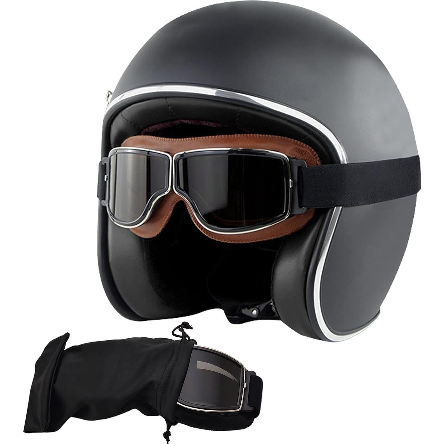 Gafas de Moto Vintage Peicees con Lentes Negros y Marco Claro