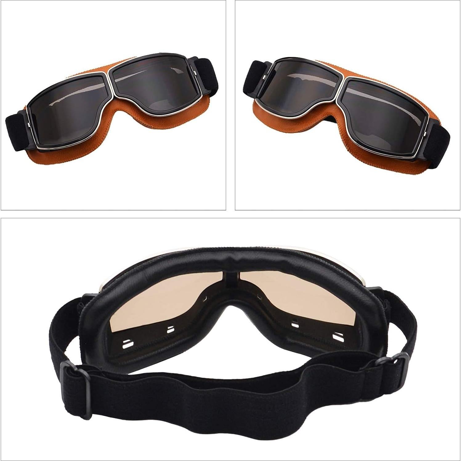 Gafas de Moto Vintage Peicees con Lentes Negros y Marco Claro