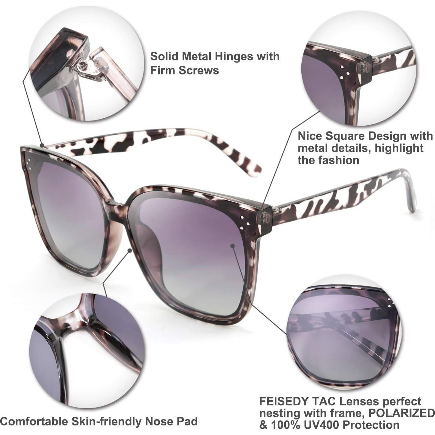 Gafas de Sol FEISEDY Cuadradas Polarizadas 63mm Leopardo