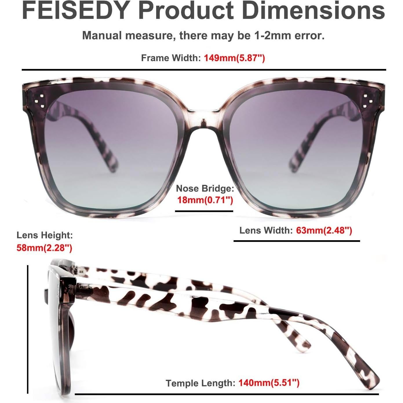Gafas de Sol FEISEDY Cuadradas Polarizadas 63mm Leopardo