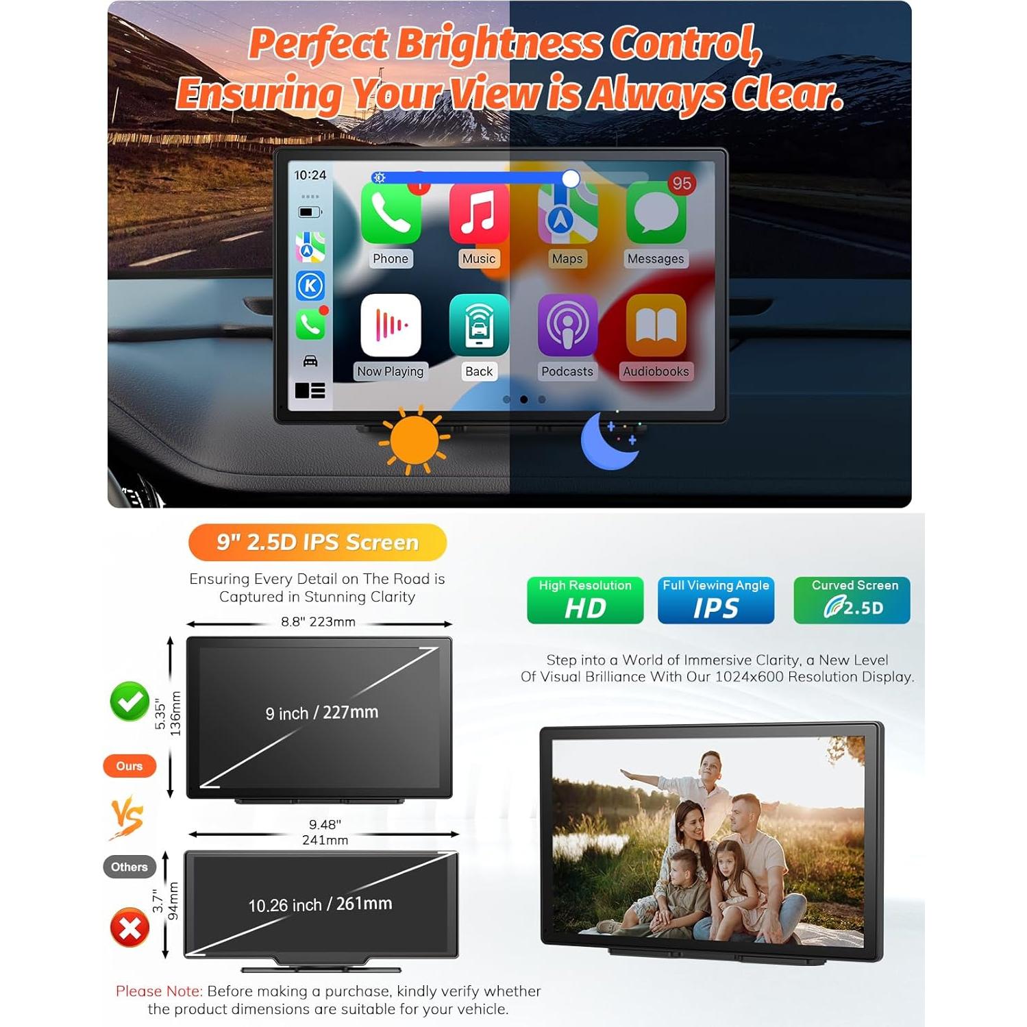 Pantalla Portátil para Coche 9" Cogamichi Carplay Inalámbrico