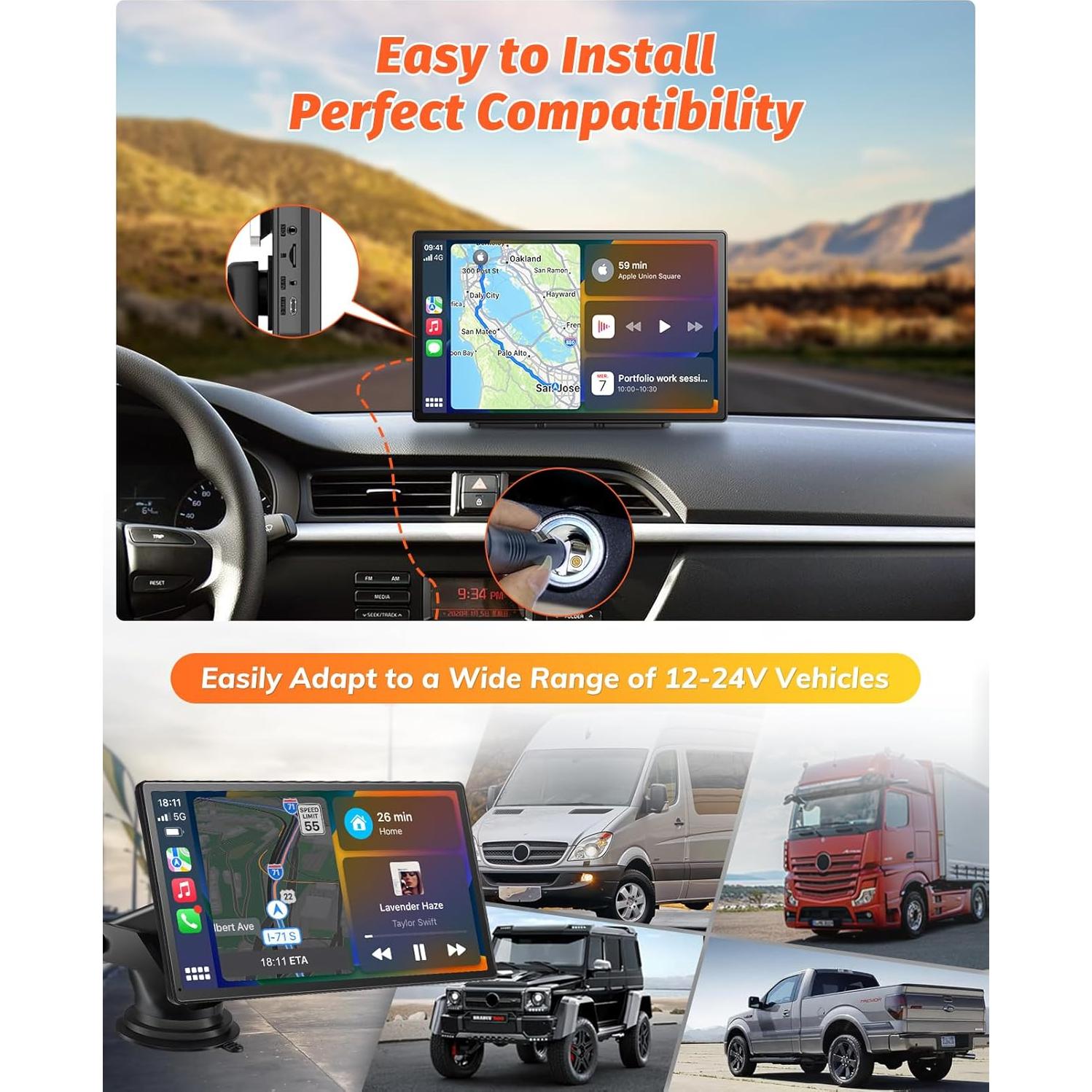 Pantalla Portátil para Coche 9" Cogamichi Carplay Inalámbrico