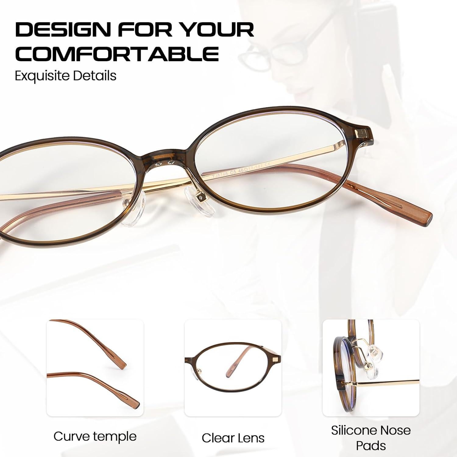 Gafas Falsas Retro Ovaladas SODQW con Lentes Antiluz Azul