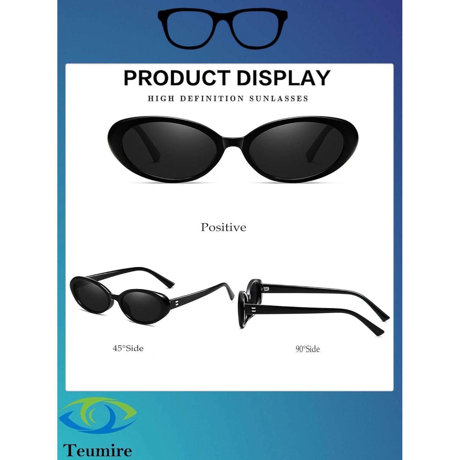 Gafas de sol ovaladas Teumire negras UV400 para mujeres