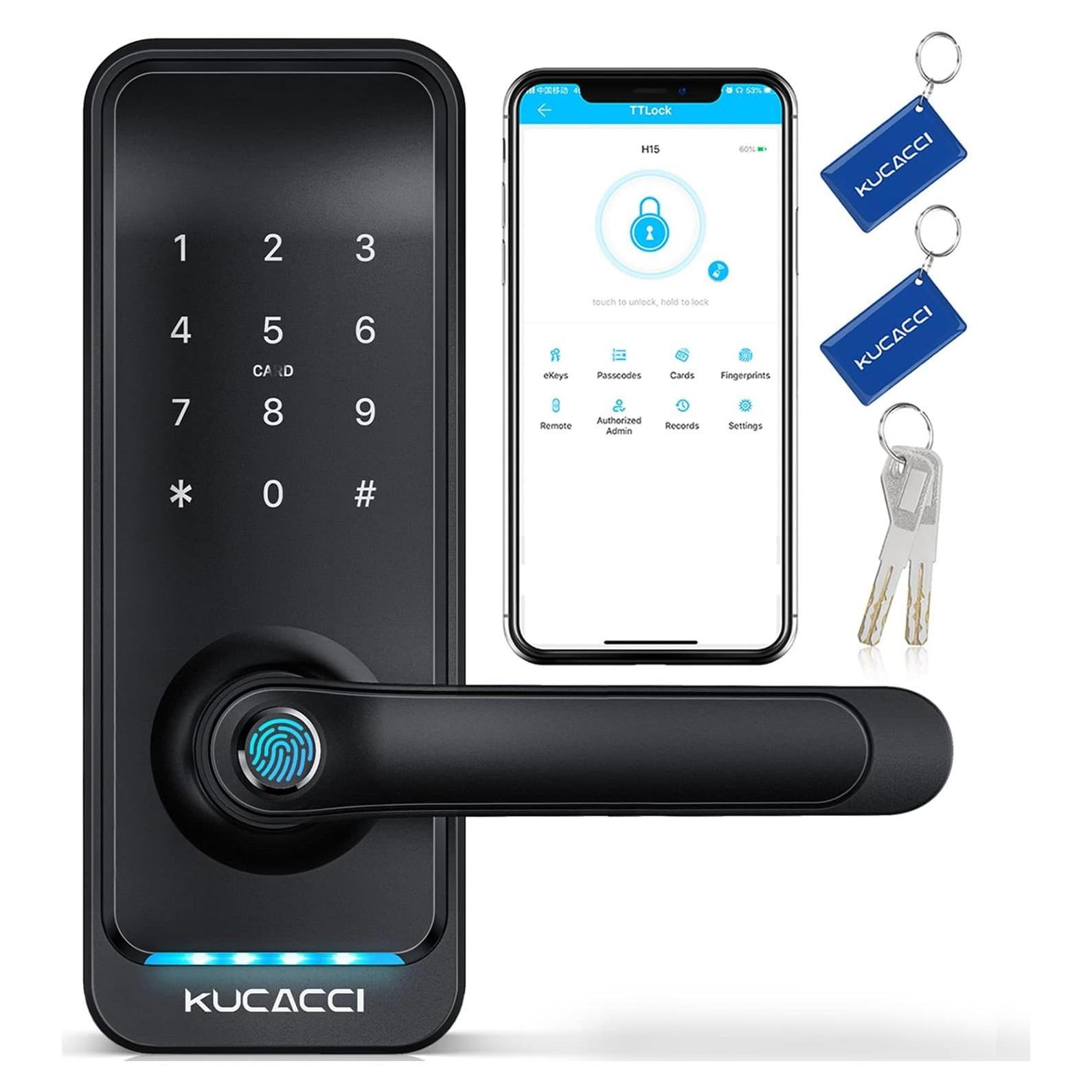 Cerradura Inteligente KUCACCI H15 - Huella Dactilar y App - Negro