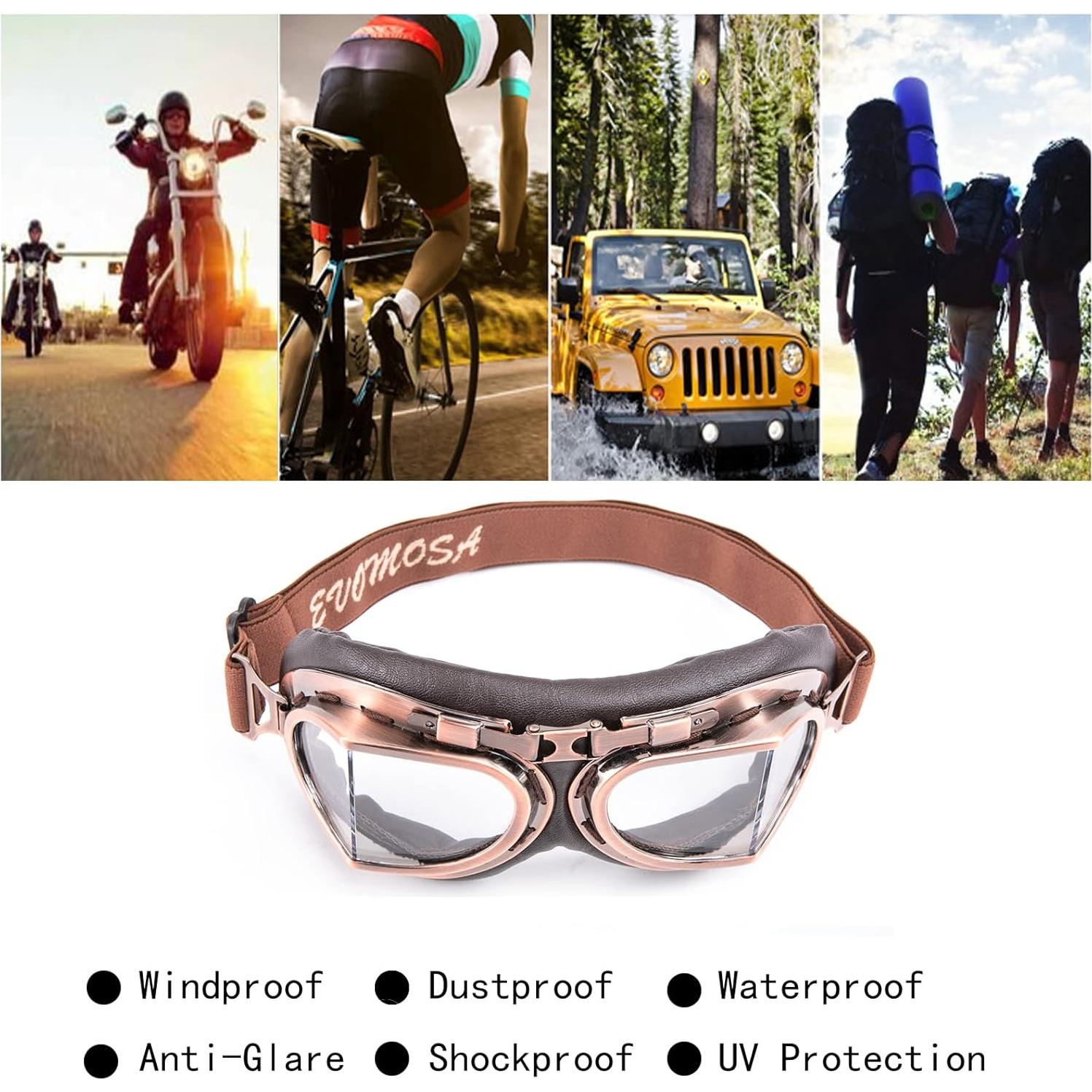 Gafas de Motocicleta Evomosa Vintage para Casco Abierto