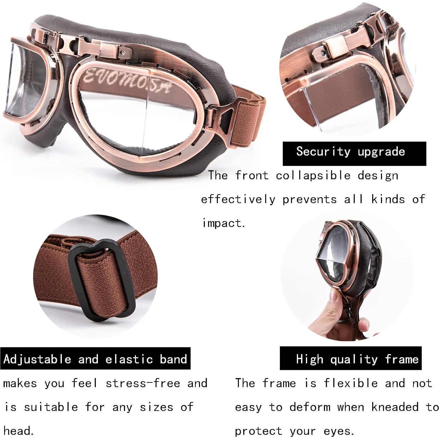 Gafas de Motocicleta Evomosa Vintage para Casco Abierto