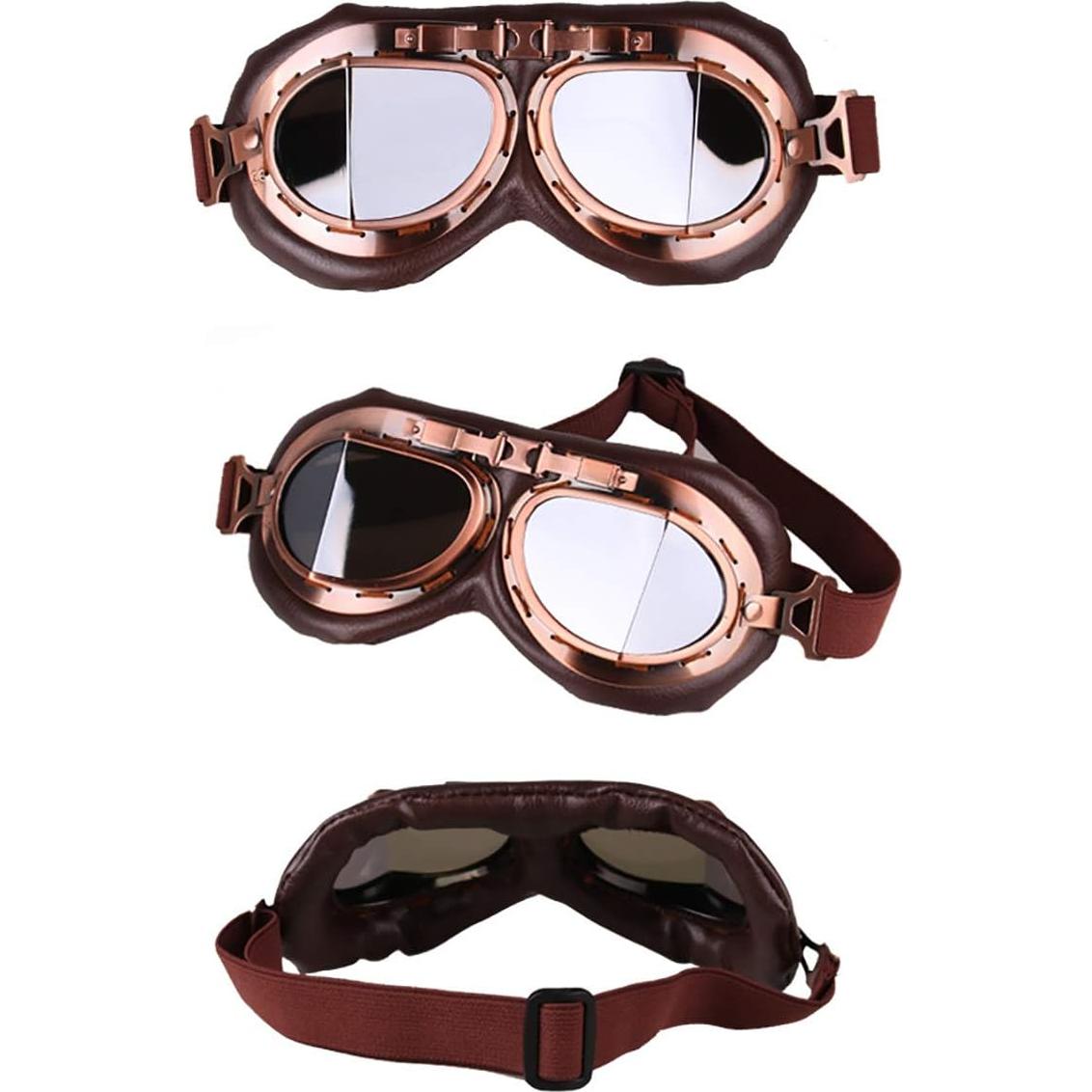 Gafas de Moto Vintage Peicees Cobre Lentes Plata