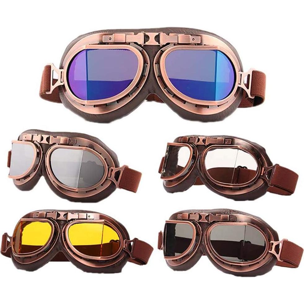 Gafas de Moto Vintage Peicees Cobre Lentes Plata