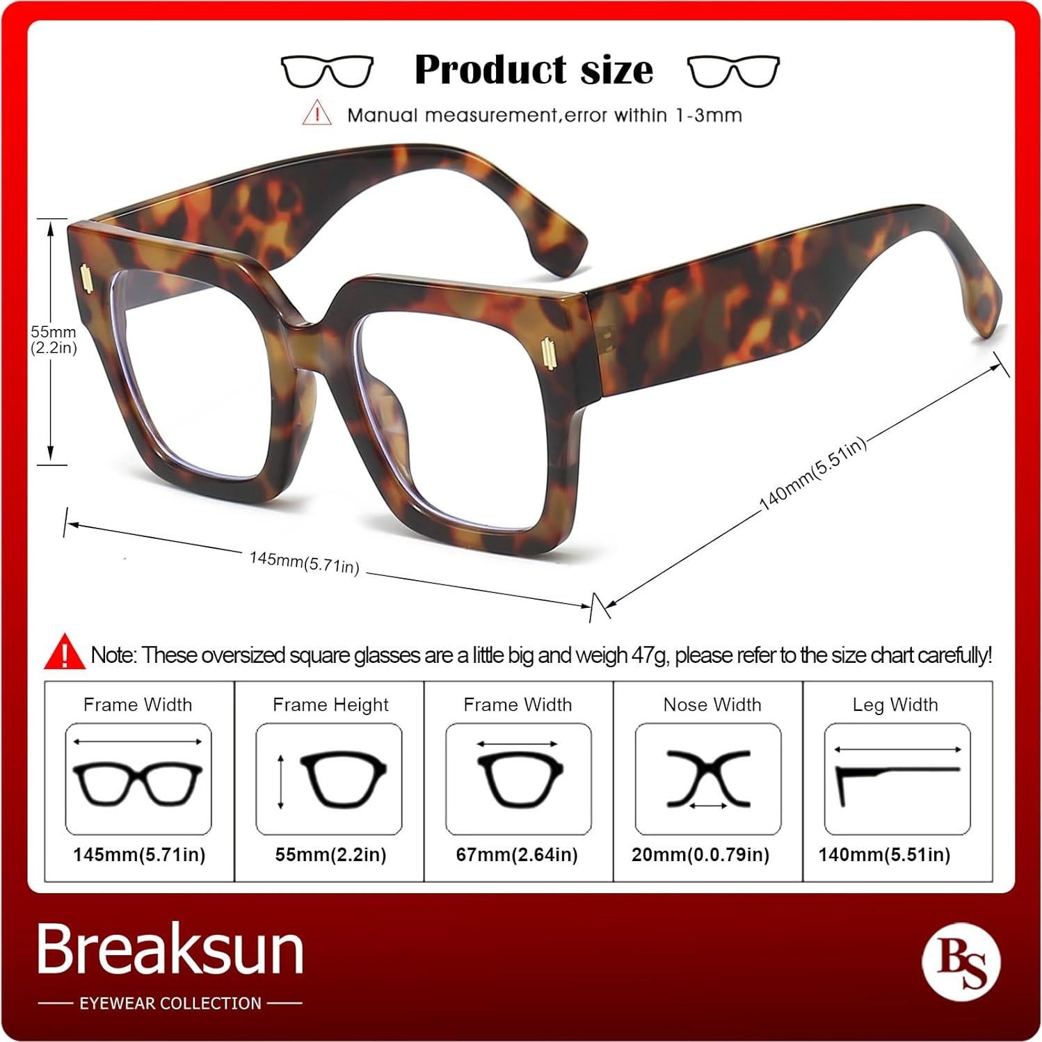 Gafas de bloqueo luz azul Breaksun A1 Tortuga 63mm grandes