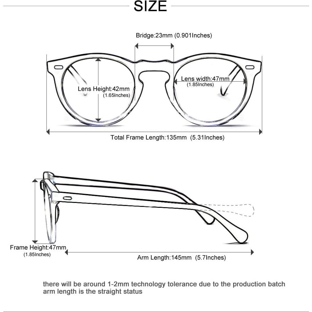 Gafas Redondas Vintage Acetato Hombres Tamaño Mediano