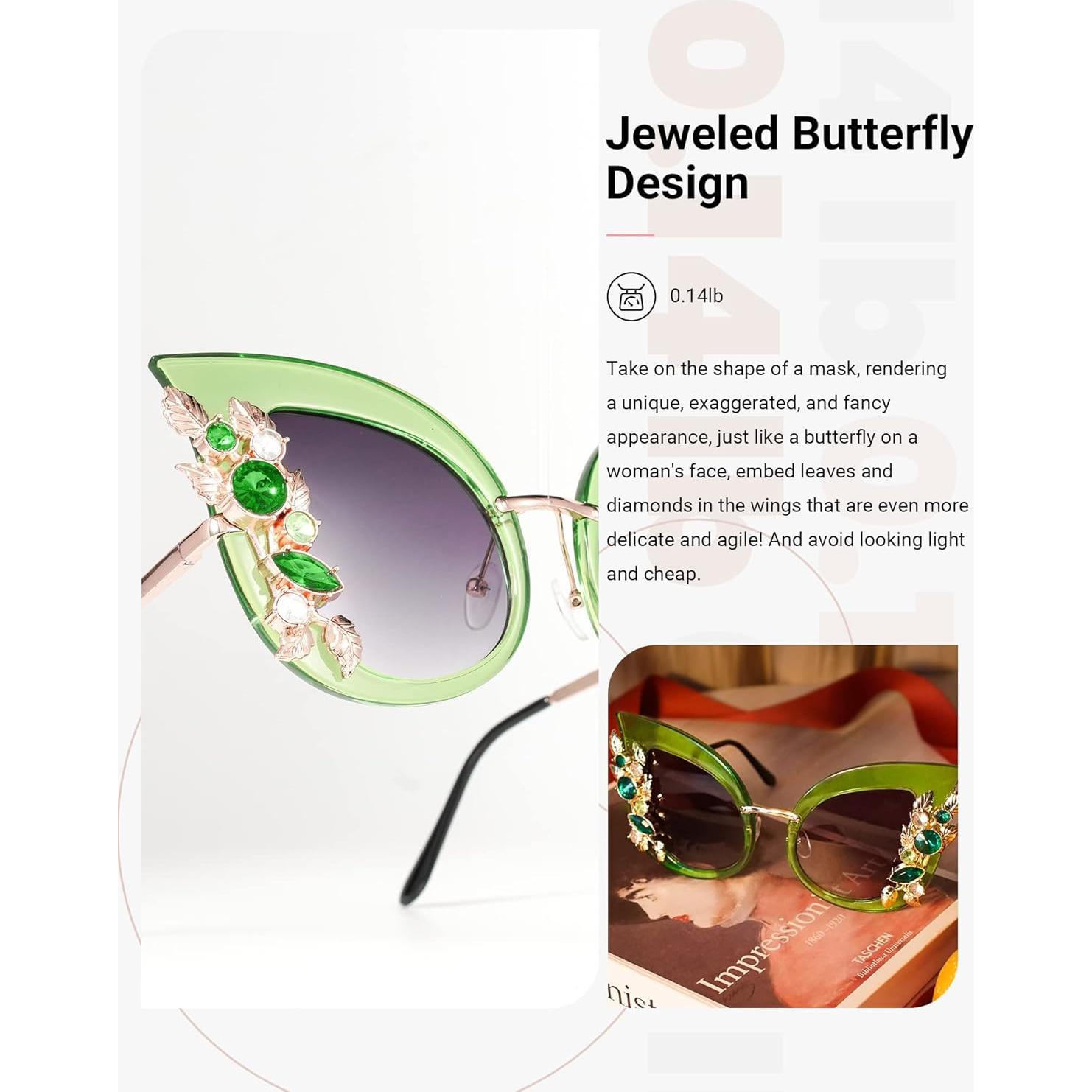 Gafas de sol Slocyclub mariposa con rhinestones para mujeres