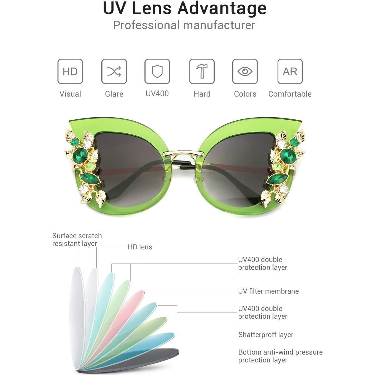 Gafas de sol Slocyclub mariposa con rhinestones para mujeres