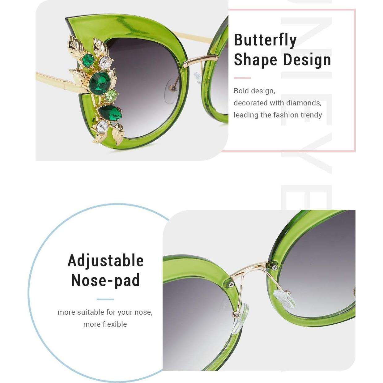 Gafas de sol Slocyclub mariposa con rhinestones para mujeres