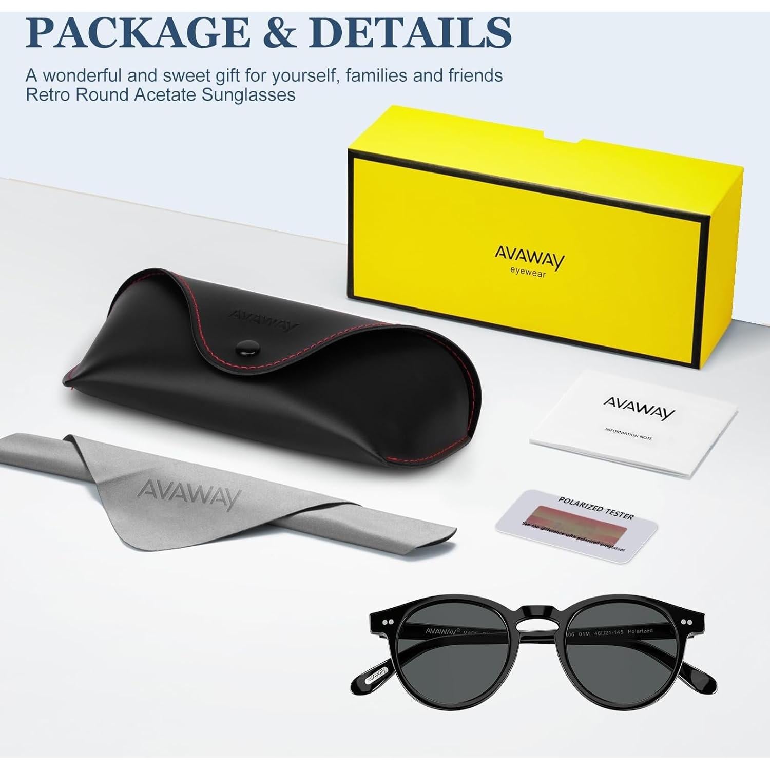 Gafas de Sol Redondas AVAWAY para Mujeres UV 100% Polarizadas